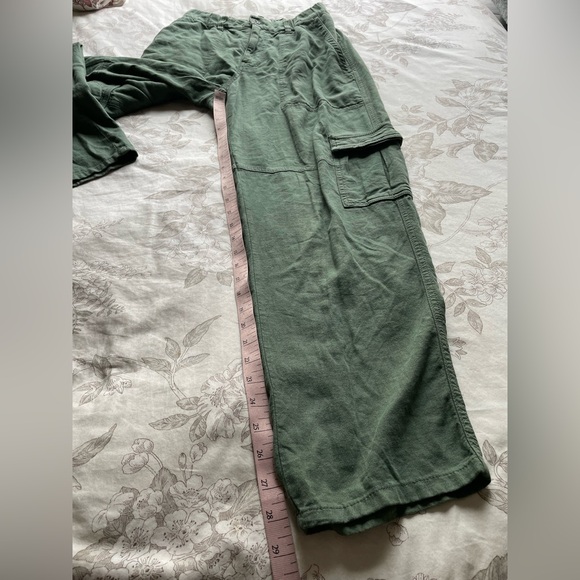 Anthropologie Pilcro Slim Linen Cargo Beach Pants XS Olive Green Baggy Relaxed - Picture 9 of 9
